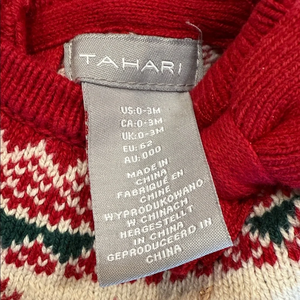 Adorable Tahari Red and Cream Knit Christmas Dress Christmas Trees Reindeer 0-3m